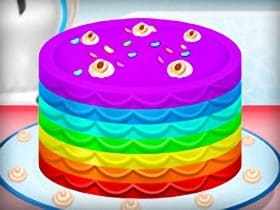 Elsa Cooking Rainbow Cake
